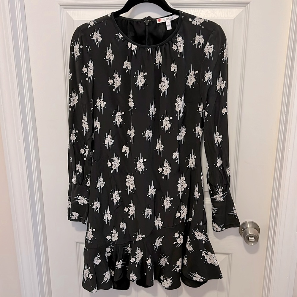 Derek Lam black long sleeve silk dress with flower print sz 4
